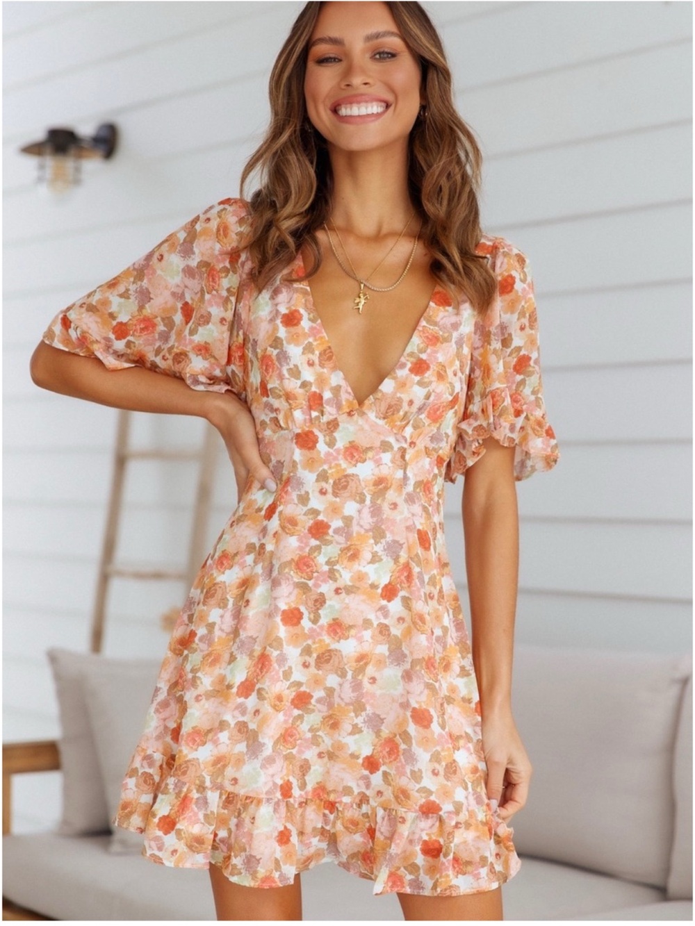 HELLO MOLLY Coquette Girl Deep V-Neck Open Back Floral Fit & Flare Dress Size XS
